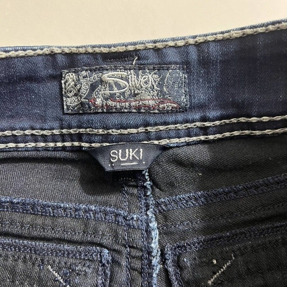 WOMENS SILVER SUKI 26X31 JEANS MID SLIM BOOT FLUID DENIM FLAP POCKET DARK - Picture 3 of 11